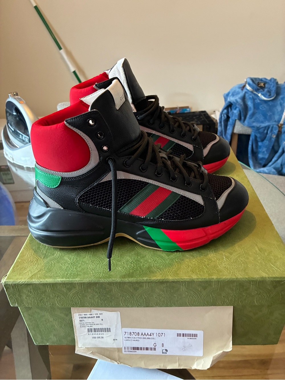 Gucci Black High-Top Sneakers with Red & Green Accents